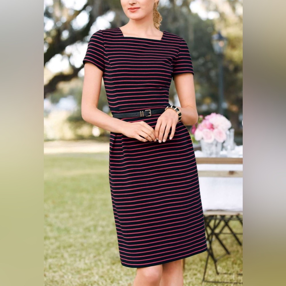 Talbots Ribbed Striped Sheath Career Dress Pink Black Size 6